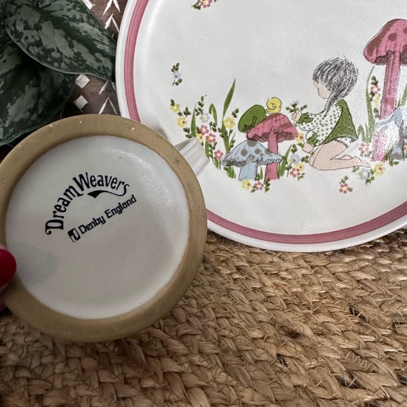 Vintage Denby England Dream Weaver Child's Stoneware Plate & Mug Girl Mushrooms - Picture 9 of 9